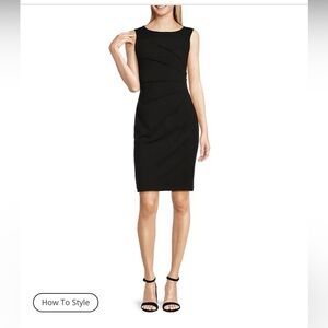 Calvin Klein Sideburst Boat Neck Sleeveless Ruched Pencil Dress